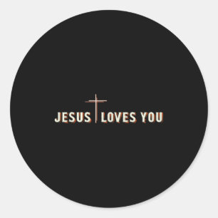 Sticker Rond Jésus Vous Aime Croix Dieu Graphique Chrétien