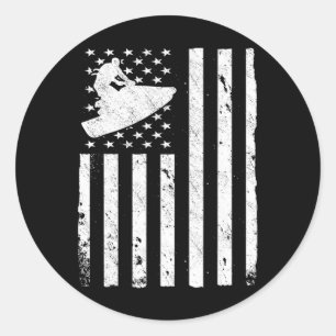 Sticker Rond Jet Ski Américain Drapeau Usa Motomarine