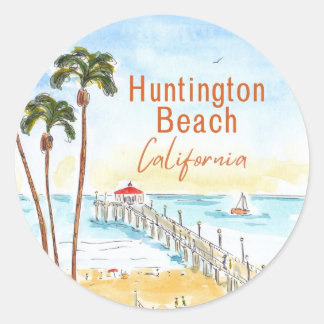 Sticker Rond Jetée de Huntington Beach Californie
