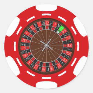 STICKER ROND JETON DE POKER AVEC LA ROUE DE ROULETTE