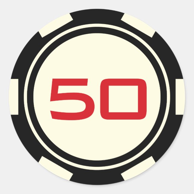 Sticker Rond Jeton de poker noir sur blanc Numéro d'anniversair (Devant)
