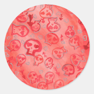 Sticker Rond Jette Rockit ! - Coeurs argentés et SugarSkulls