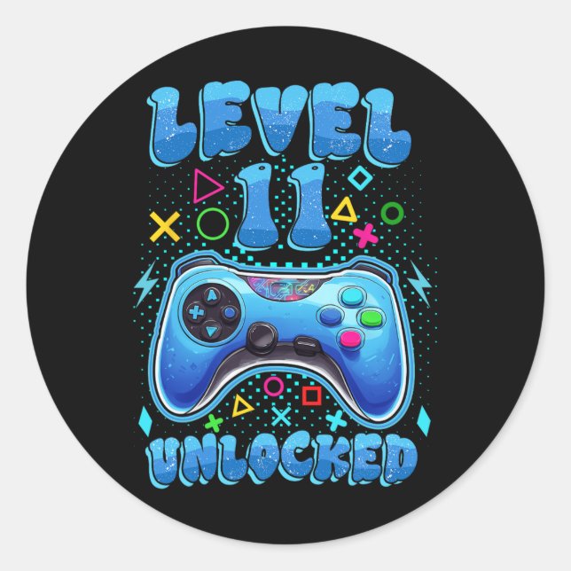 Sticker Rond Jeu d'anniversaire Niveau 11 Jeu vidéo déverrouill (Devant)
