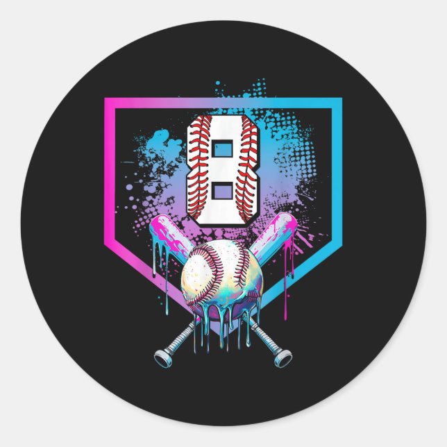 Sticker Rond Jeu de baseball 8e anniversaire Accueil Plate Boys (Devant)