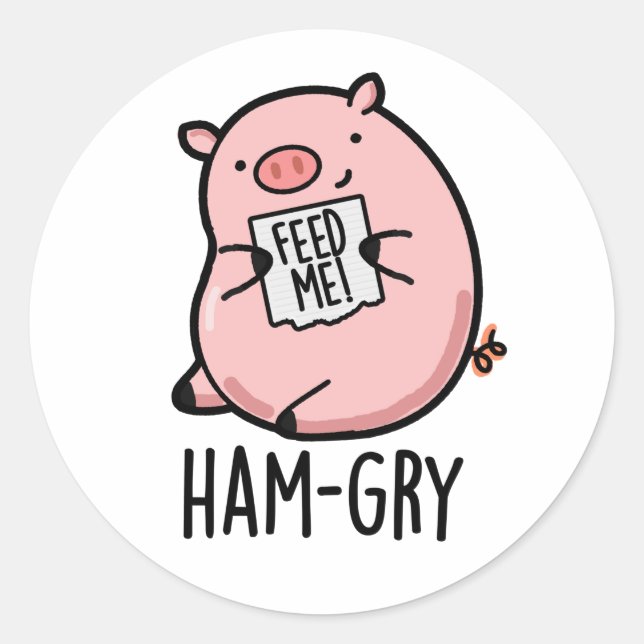Sticker Rond Jeu de cochon animal amusant qui a faim de jambon (Devant)