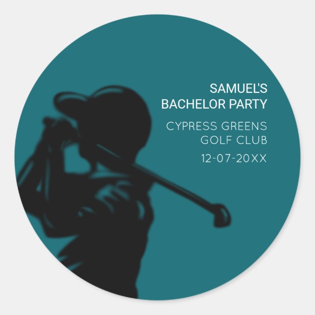 Sticker Rond Jeu de golf de golfeur noir Trip Bachelor Party mi (Devant)