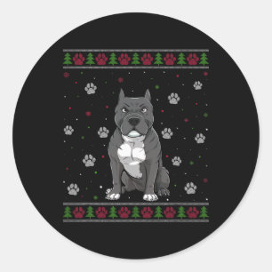 Sticker Rond Jeu de Noël Pitbull Jeu de Noël Animaux Animaux An