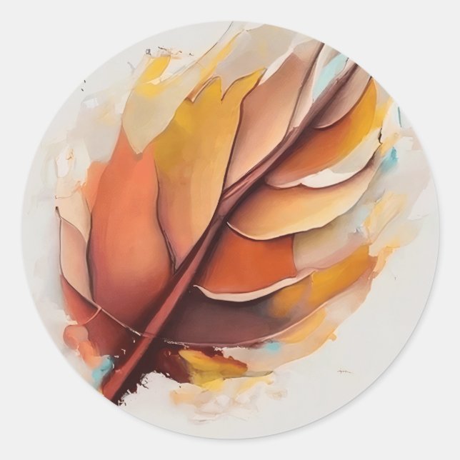 Sticker Rond Jeu De Peintures Feuilles Modernes Abstraites, Feu (Devant)
