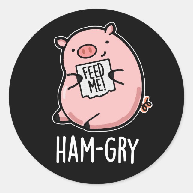 Sticker Rond Jeu de porc animal amusant, affamé BG foncé (Devant)