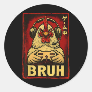 Sticker Rond Jeu de poulet Bruh drôle de manette de jeu vidéo G