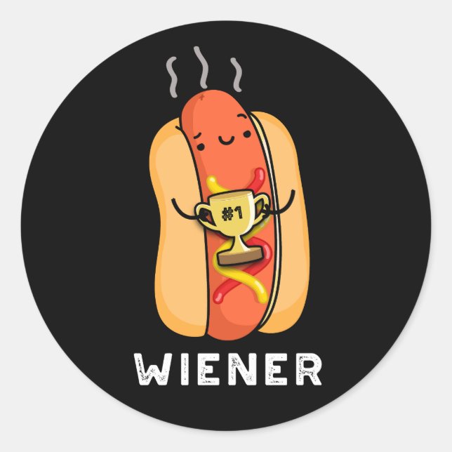 Sticker Rond Jeu de saucisse drôle Wiener BG foncé (Devant)