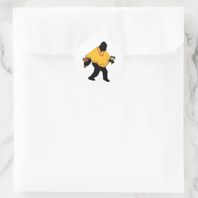 Sticker Rond Jeu de squatchine avec Poncho (Sac)
