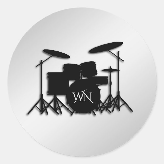 Sticker Rond Jeu de tambour Monogramme Argent (Devant)