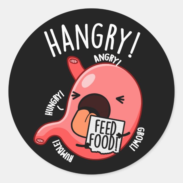 Sticker Rond Jeu d'estomac factice Hangry Funny BG Dark (Devant)