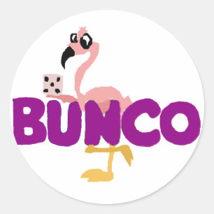 Sticker Rond Jeu drôle de matrices de Bunco et Flamant rose