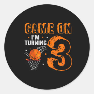 Sticker Rond Jeu Enfants Sur I'm Turning 3 Basketball 3ème anni