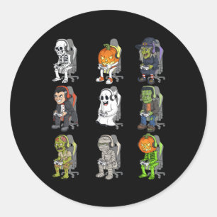Sticker Rond Jeu Halloween Skeleton Vampire Gamer Zombie