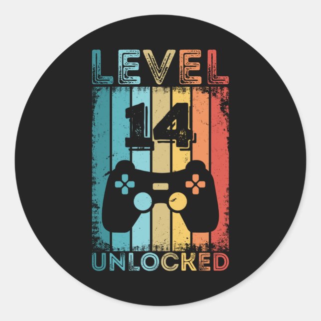 Sticker Rond Jeu niveau 14 déverrouillé 14e anniversaire Jeu ca (Devant)