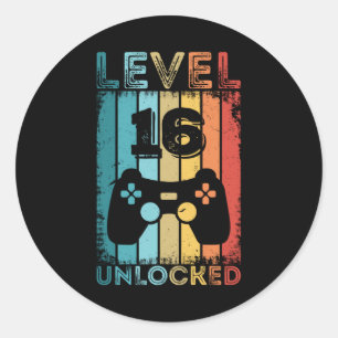 Sticker Rond Jeu niveau 16 déverrouillé 16e anniversaire Gift G