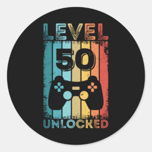 Sticker Rond Jeu niveau 50 déverrouillé 50e anniversaire Gift G