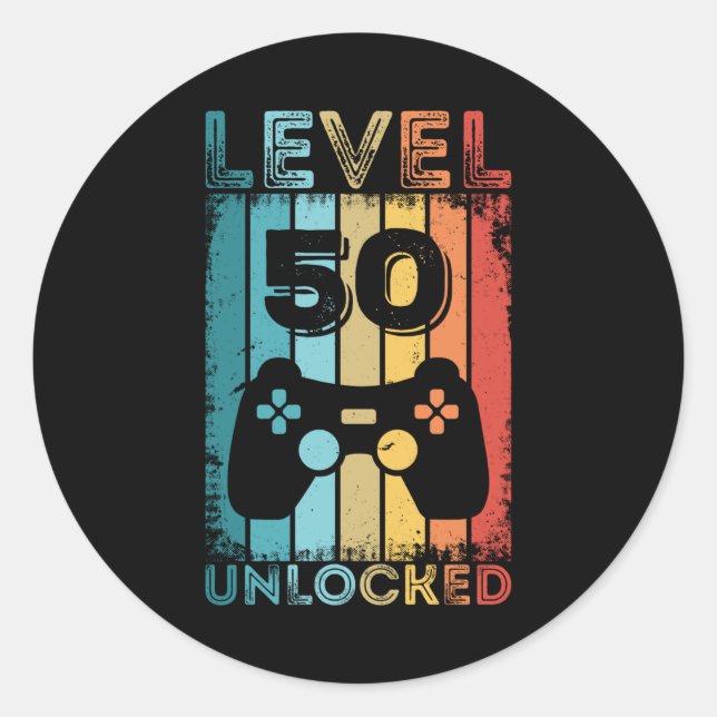 Sticker Rond Jeu niveau 50 déverrouillé 50e anniversaire Gift G (Devant)