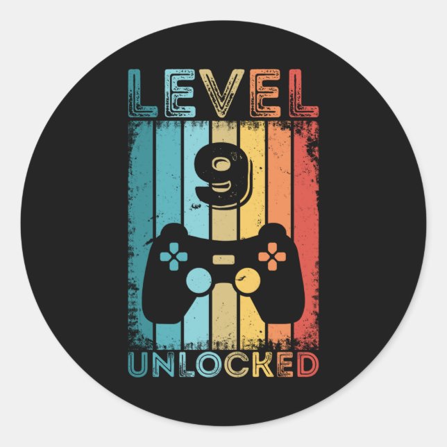 Sticker Rond Jeu niveau 9 déverrouillé 9e anniversaire Jeu cade (Devant)