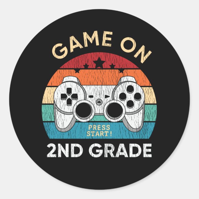 Sticker Rond Jeu sur 2e année jeu vidéo Retour à l'école Gamer (Devant)