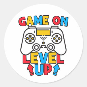 Sticker Rond Jeu Sur Niveau Up Drôle Anniversaire Garçon Jeu Am