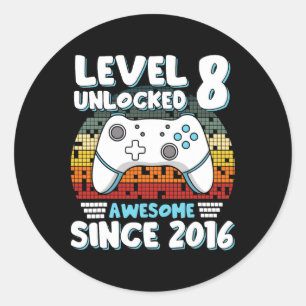 Sticker Rond Jeu Vidéo 8e anniversaire Garçons Filles Enfants 8