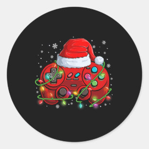Sticker Rond Jeu Vidéo de Noël du jeu Santa Hat Lights Jeu