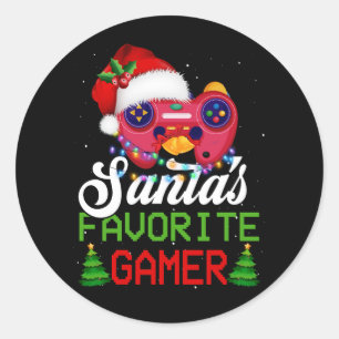 Sticker Rond Jeu Vidéo de Noël Père Noël Jeu de Joueur Préféré