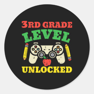 Sticker Rond Jeu vidéo déverrouillé de 3e année Premier jour de