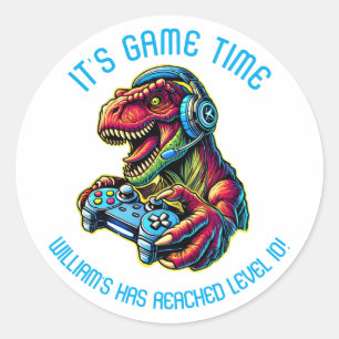 Sticker Rond Jeu Vidéo Dinosaur Jeu Anniversaire