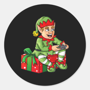 Sticker Rond Jeu Vidéo Elf de Noël Contrôleur Garçons Enfants X