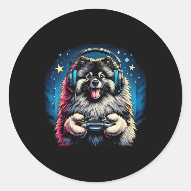 Sticker Rond Jeu vidéo Keeshond Chien jeu (Devant)