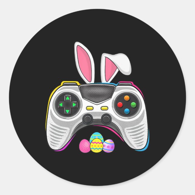 Sticker Rond Jeu Vidéo Oeufs Bunny Costume Pâques Garçons Enfan (Devant)