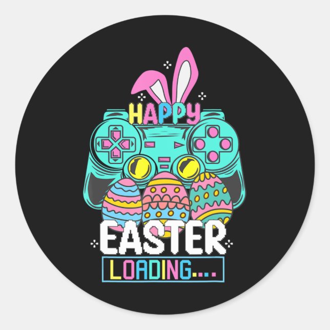 Sticker Rond Jeu Vidéo Pâques Bunny Gaming Contrôleur Gamer Bo (Devant)