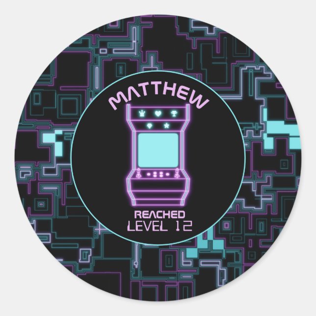 Sticker Rond Jeu vidéo Pink and Blue Retro Arcade (Devant)