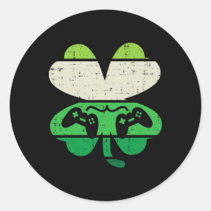 Sticker Rond Jeu vidéo Shamrock Rétro Saint-Patrick Garçons Hom