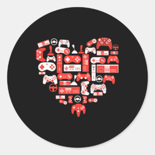 Sticker Rond Jeu Vidéo Valentines Day pour garçons Enfants Adol
