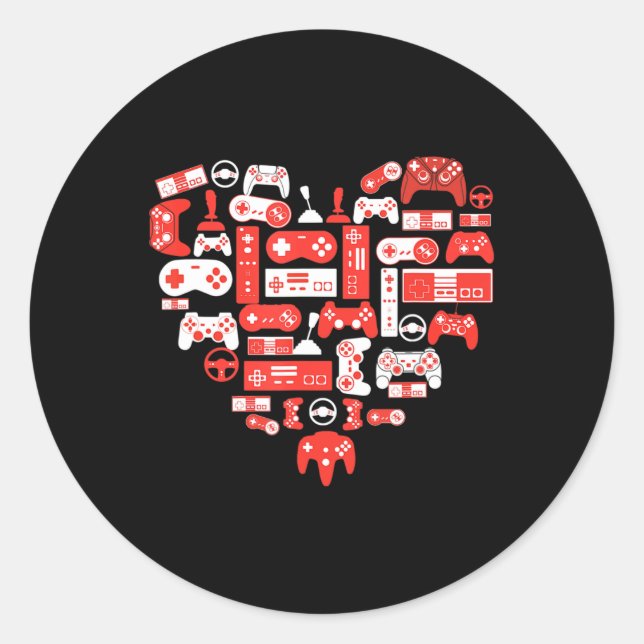 Sticker Rond Jeu Vidéo Valentines Day pour garçons Enfants Adol (Devant)