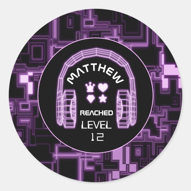 Sticker Rond Jeu Vidéo Violet Jeu Casques Partie (Devant)