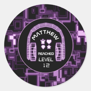 Sticker Rond Jeu Vidéo Violet Jeu Casques Partie