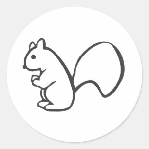 Sticker Rond Jeune écureuil dans le croquis noir et blanc