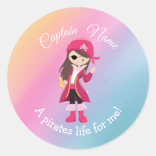 Sticker Rond JEUNE Fille ANNIVERSAIRE Pirate (Devant)