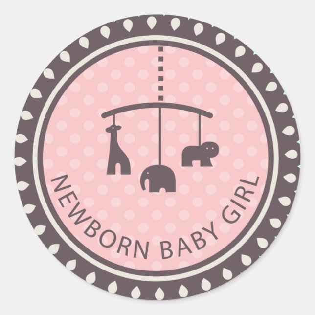 Sticker Rond Jeune Fille Bébé Mignonne Avec Jouets Animaux (Devant)