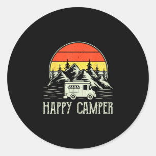 Sticker Rond Jeune garçon tout heureux en camping-car vintage d