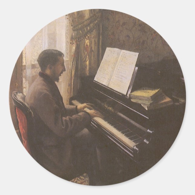 Sticker Rond Jeune homme jouant au piano par Gustave Caillebott (Devant)