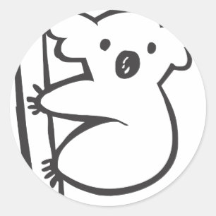 Sticker Rond Jeune Koala dans un arbre en noir et blanc