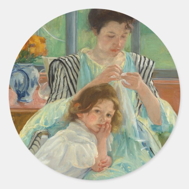Sticker Rond Jeune mère coudre | Mary Cassatt (Devant)